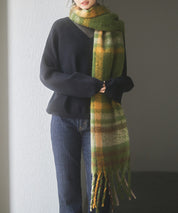 大判タイプなチェック柄マフラーsdpalywm04 グリーン