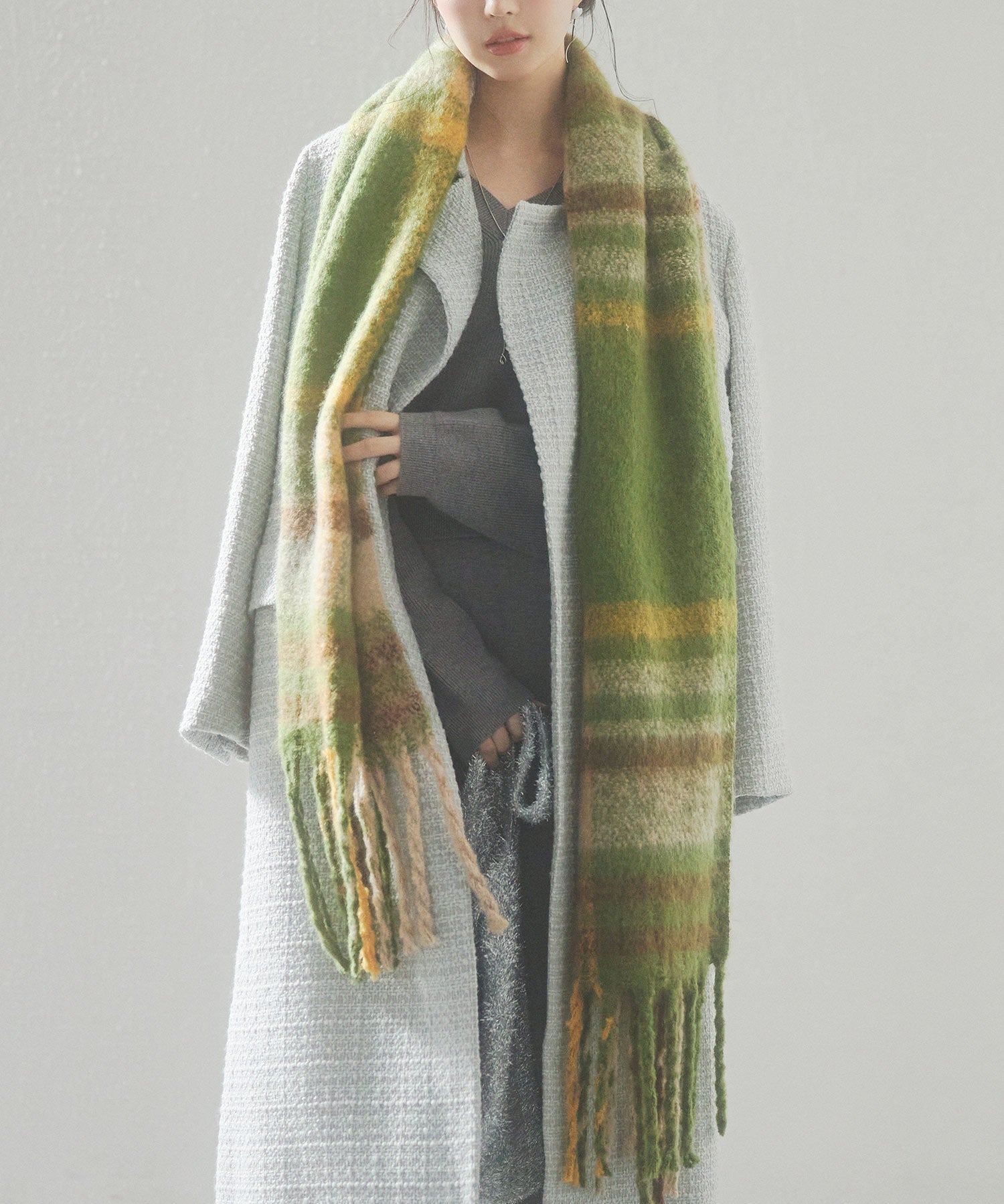 大判タイプなチェック柄マフラーsdpalywm04 グリーン