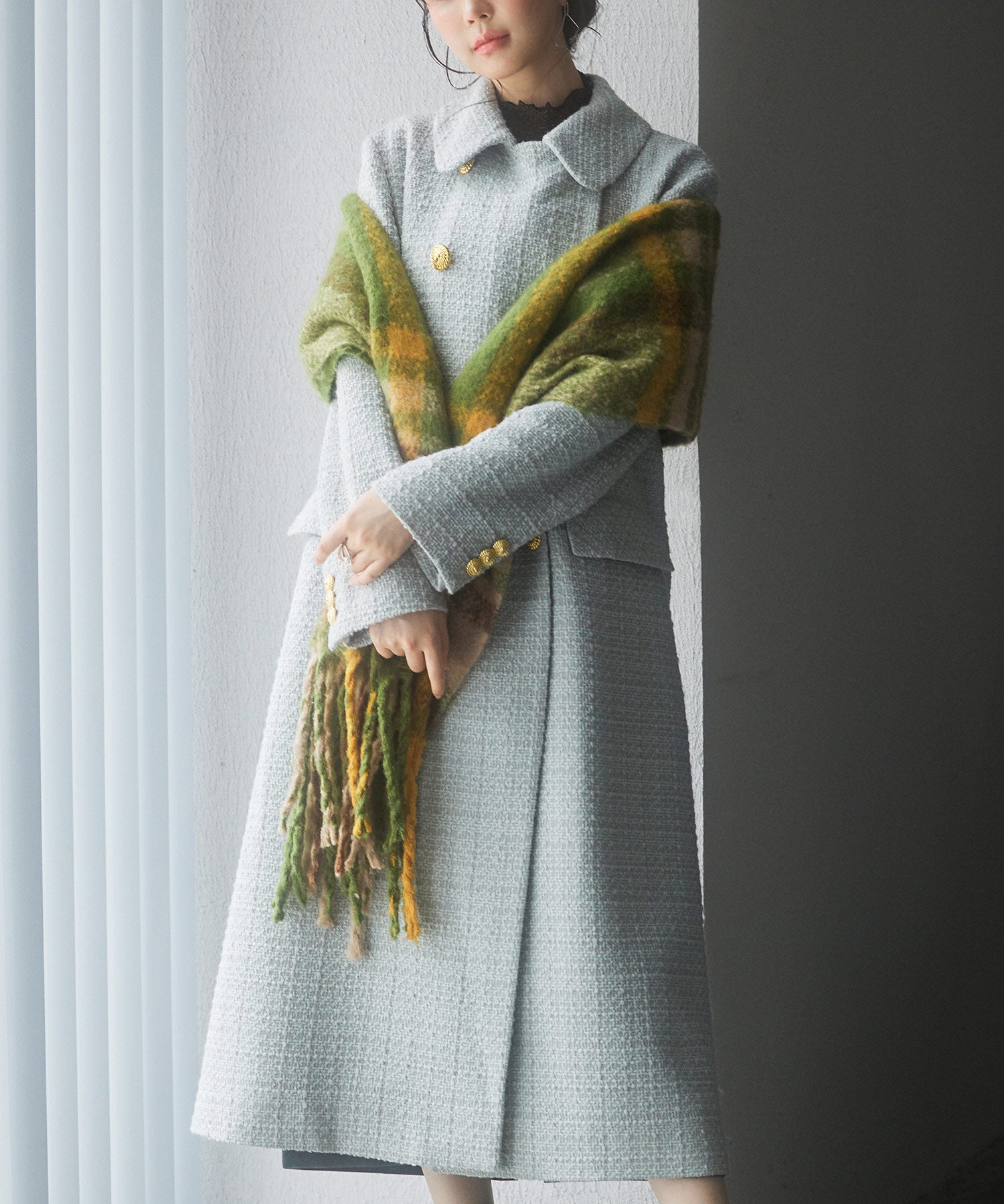 大判タイプなチェック柄マフラーsdpalywm04 グリーン