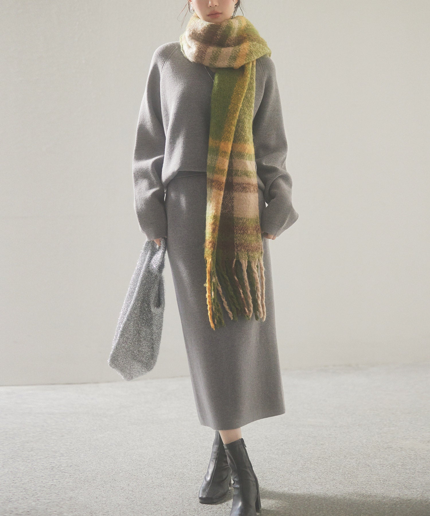 大判タイプなチェック柄マフラーsdpalywm04 グリーン