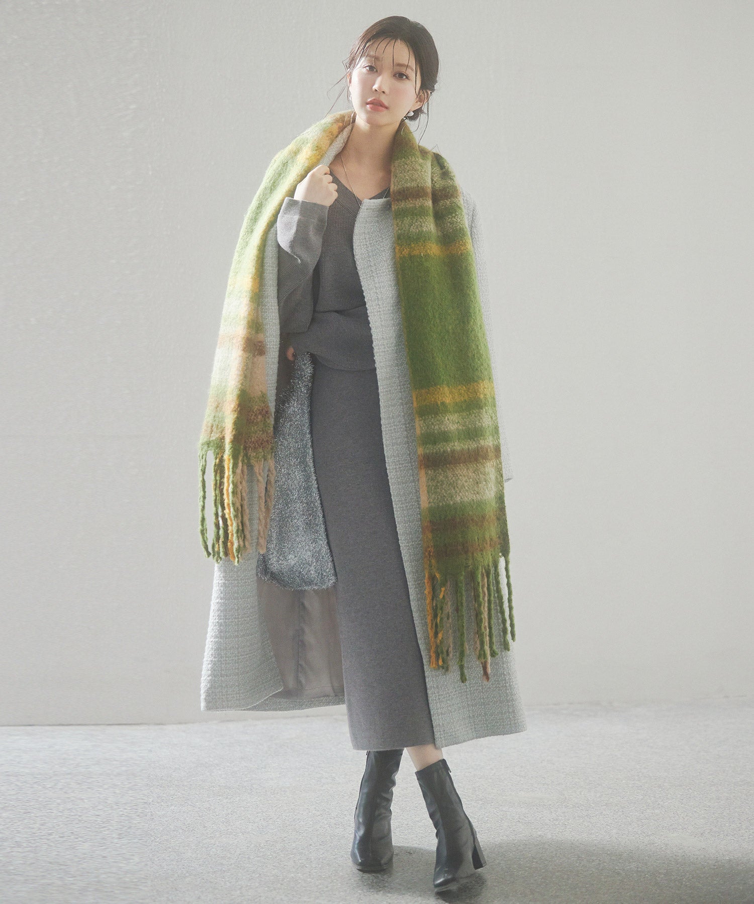 大判タイプなチェック柄マフラーsdpalywm04 グリーン