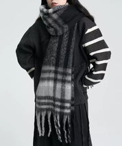 大判タイプなチェック柄マフラーsdpalywm04 ブラック