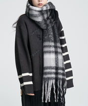 大判タイプなチェック柄マフラーsdpalywm04 ブラック