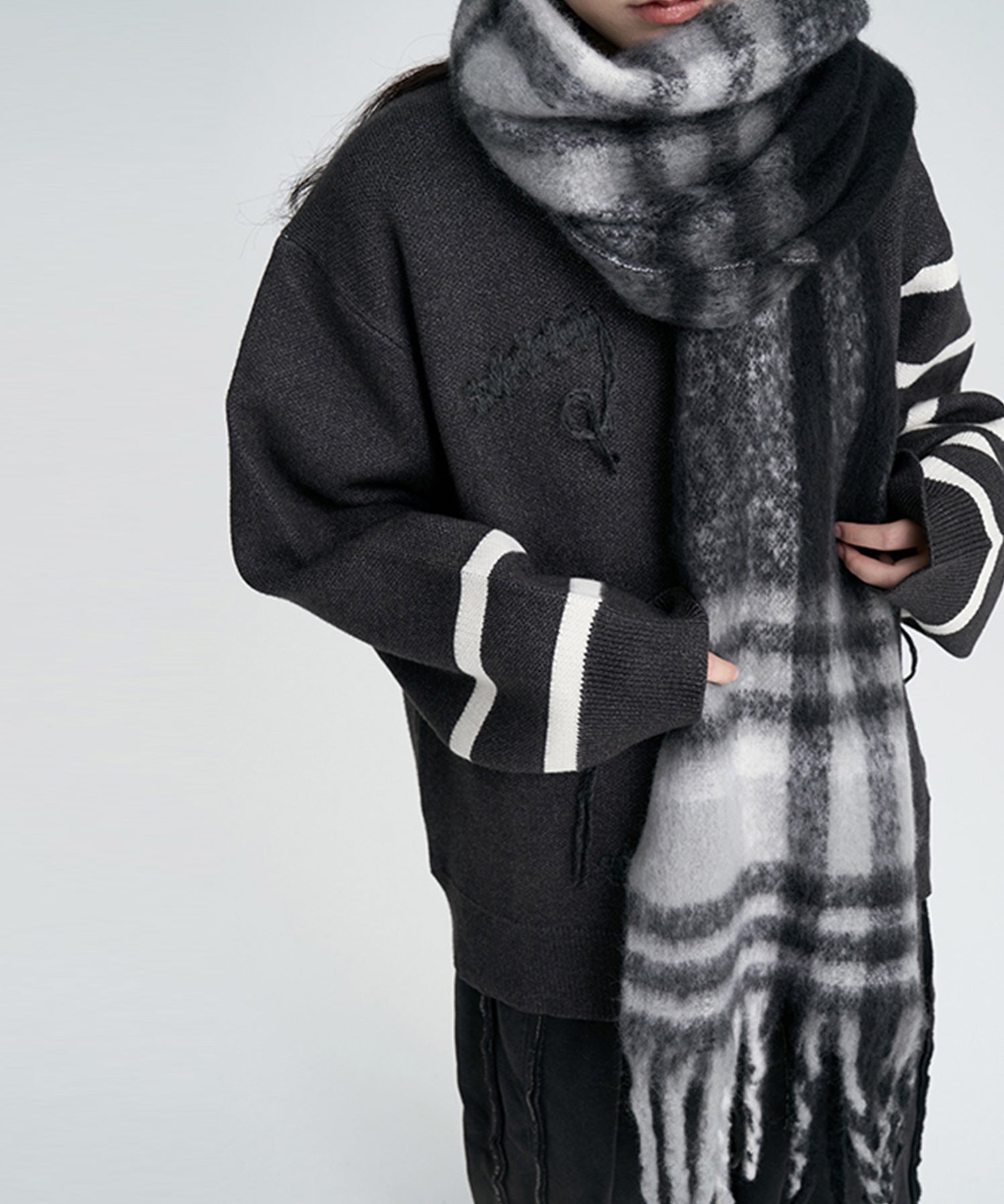 大判タイプなチェック柄マフラーsdpalywm04 ブラック