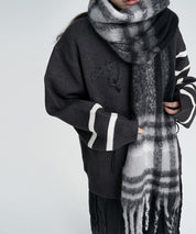 大判タイプなチェック柄マフラーsdpalywm04 ブラック