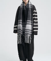 大判タイプなチェック柄マフラーsdpalywm04 ブラック