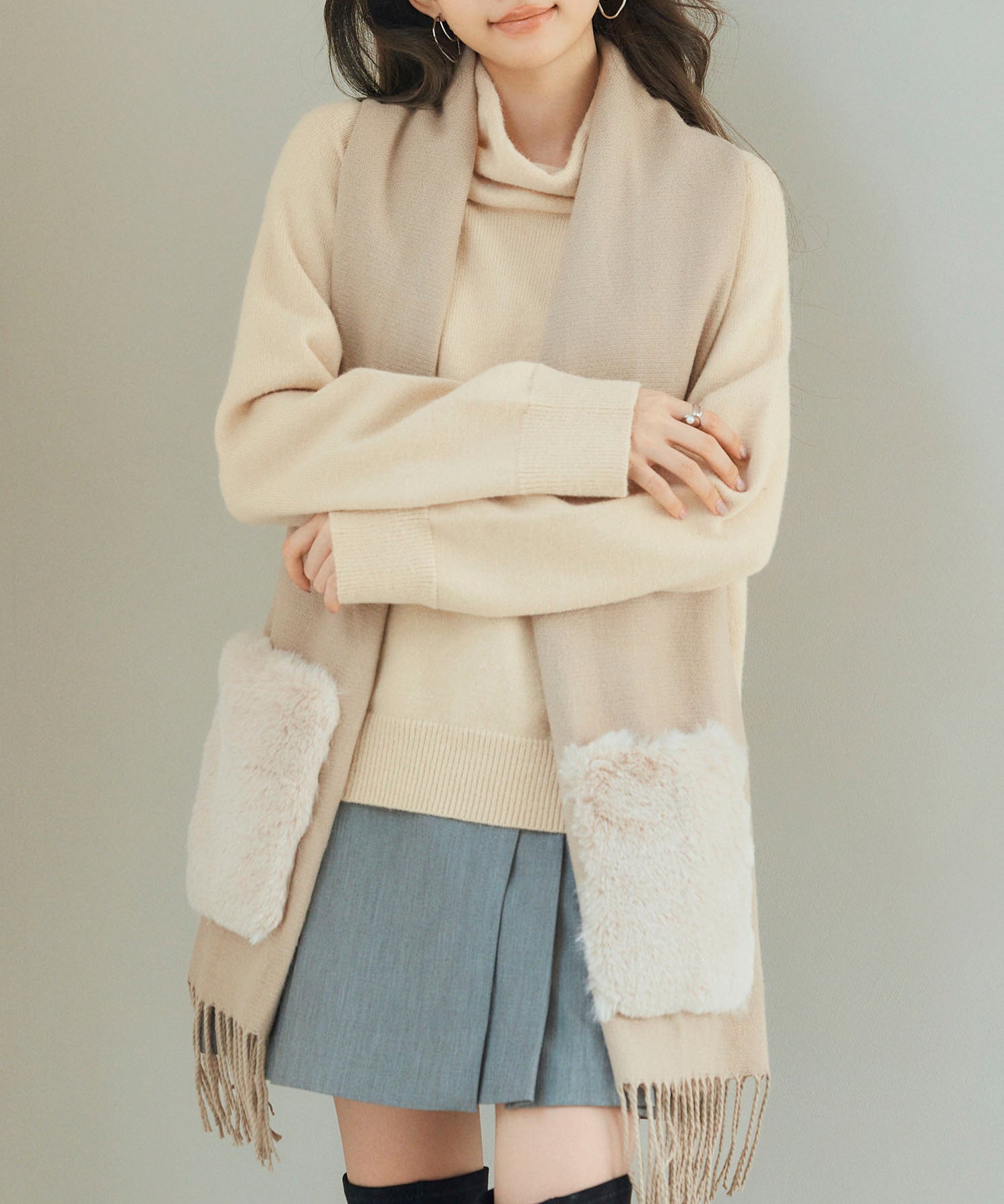 暖か2way大判ストールsdpalywm08 ベージュ