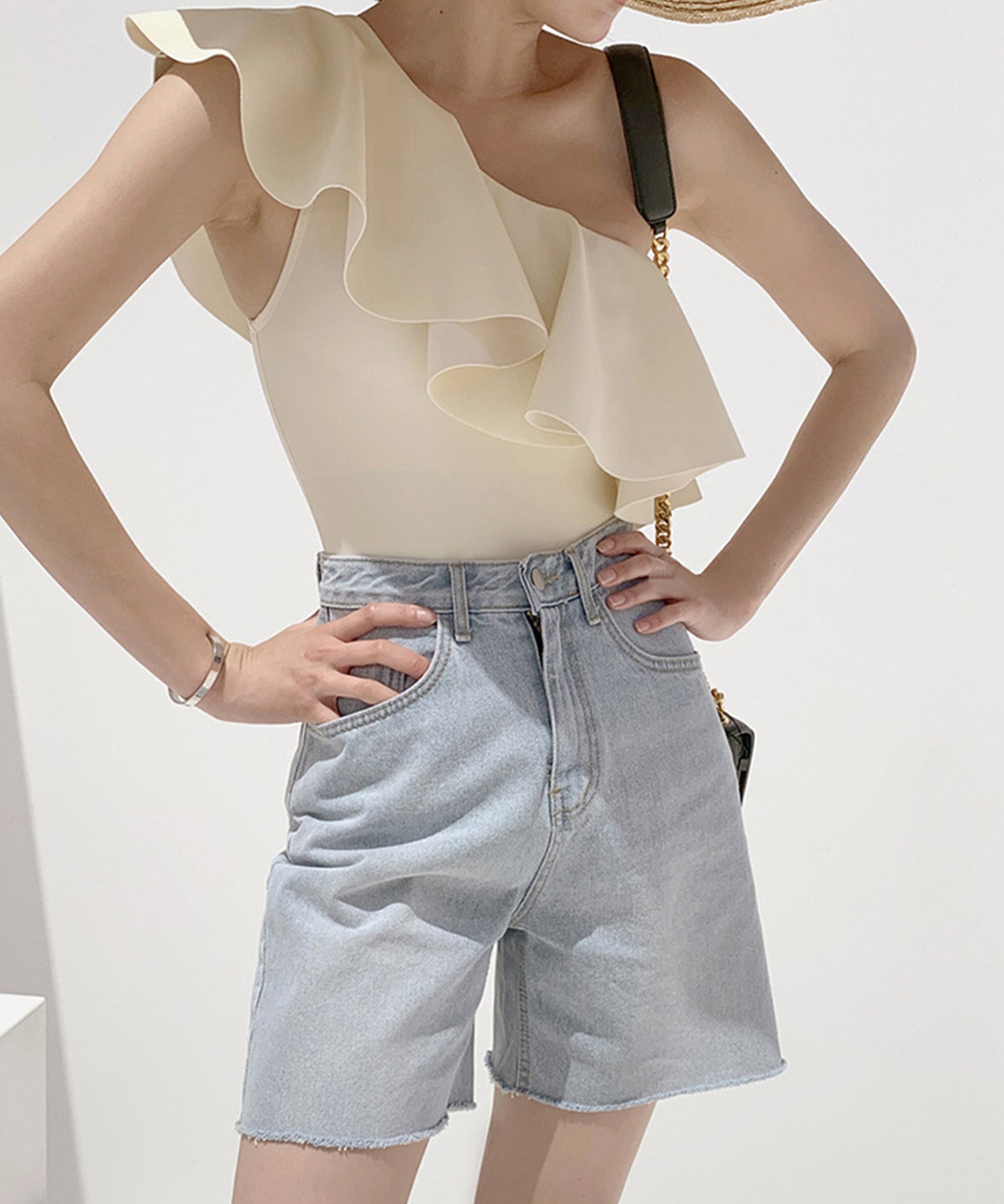 ワンショルダーフリルスイムウェアsdpalyy006 アイボリー