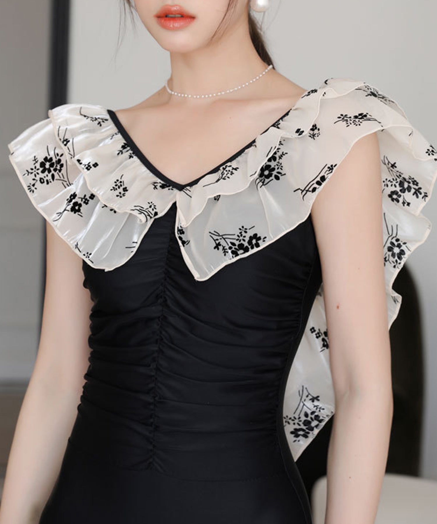 ダブルフリルネックバッククロス水着sdpalyy007 ブラック