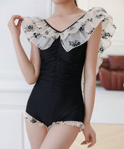 ダブルフリルネックバッククロス水着sdpalyy007 ブラック