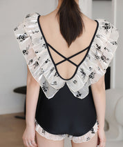 ダブルフリルネックバッククロス水着sdpalyy007 ブラック