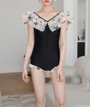 ダブルフリルネックバッククロス水着sdpalyy007 ブラック