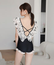 ダブルフリルネックバッククロス水着sdpalyy007 ブラック