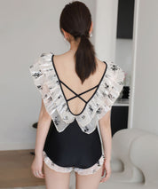 ダブルフリルネックバッククロス水着sdpalyy007 ブラック