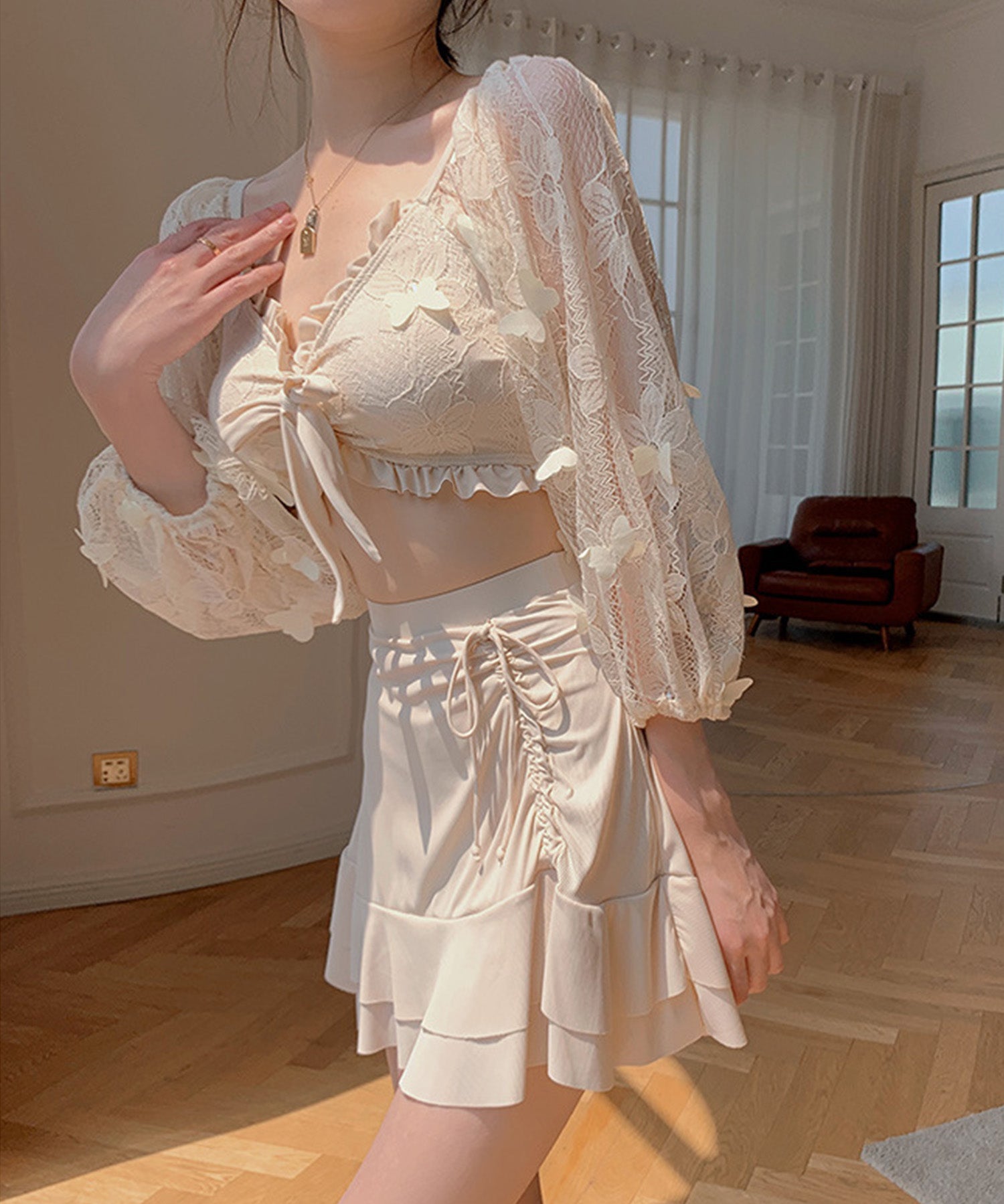 体型カバー3点セットセパレート水着sdpalyy008 アイボリー