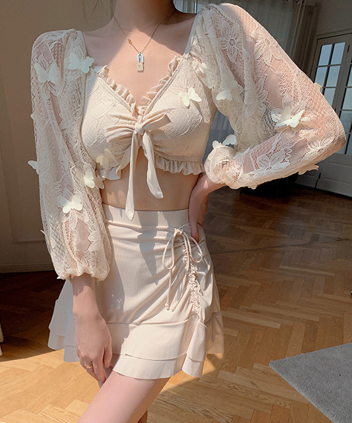 体型カバー3点セットセパレート水着sdpalyy008 アイボリー