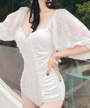 ボリューム袖キャザーワンピース水着sdpalyy010 ホワイト