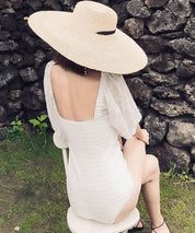 ボリューム袖キャザーワンピース水着sdpalyy010 ホワイト