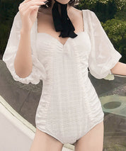 ボリューム袖キャザーワンピース水着sdpalyy010 ホワイト