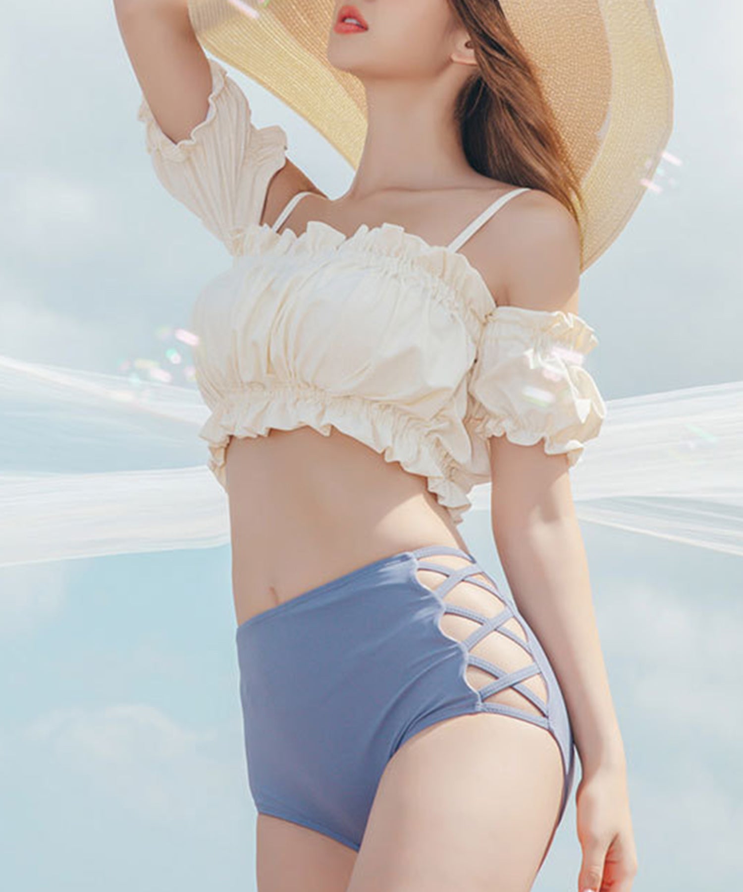 可愛い満点3点セットフリル水着sdpalyy011 アイボリー