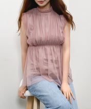 ふんわりノースリーブチュールブラウスsdpbl03 ピンク