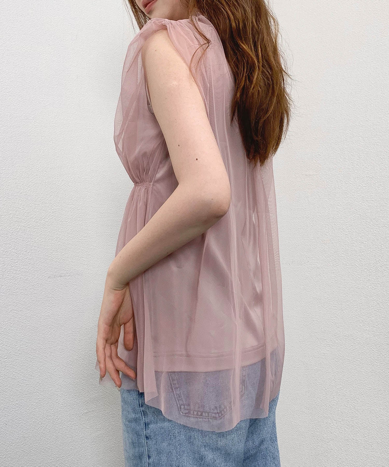 ふんわりノースリーブチュールブラウスsdpbl03 ピンク