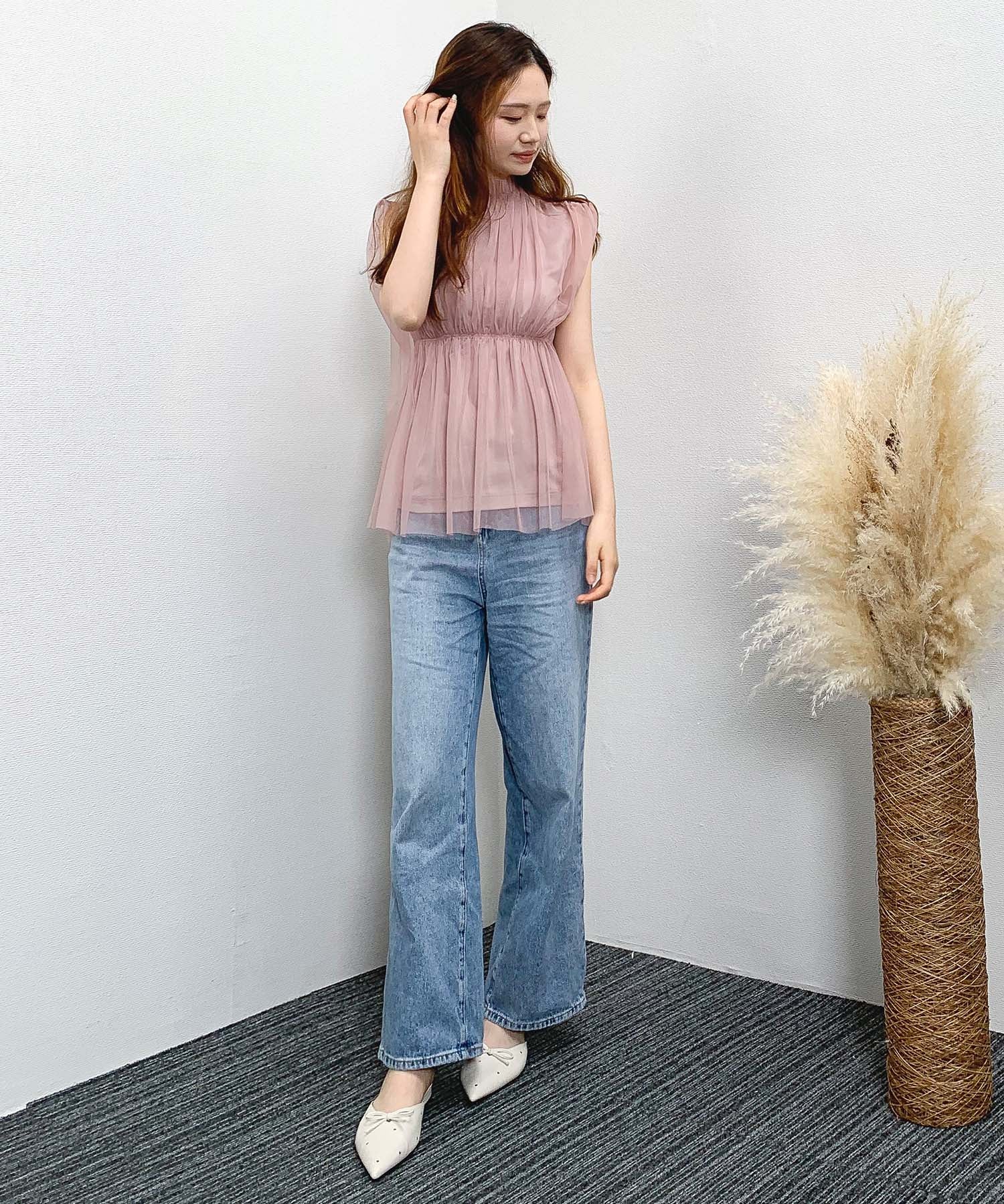 ふんわりノースリーブチュールブラウスsdpbl03 ピンク