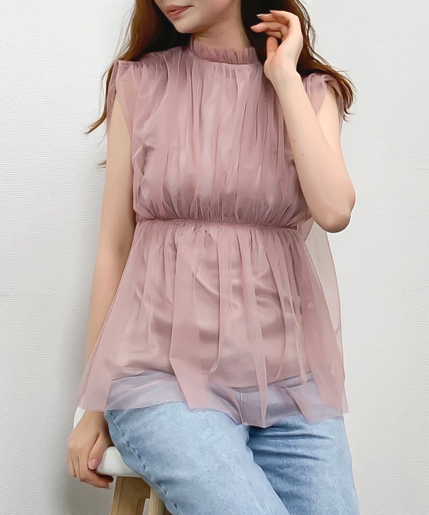 ふんわりノースリーブチュールブラウスsdpbl03 ピンク