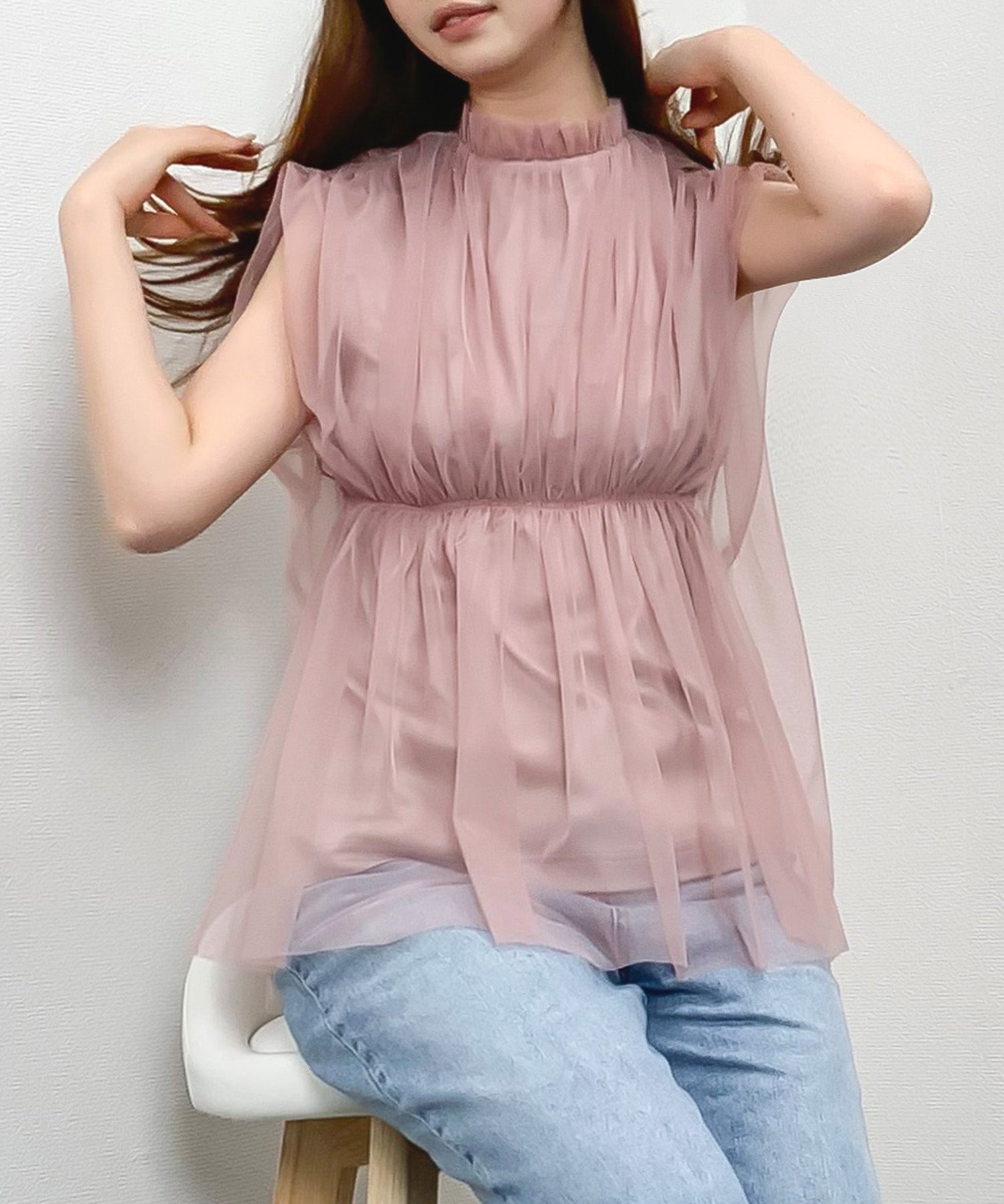 ふんわりノースリーブチュールブラウスsdpbl03 ピンク