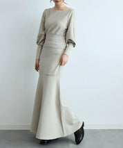 ウエストリブ切り替えマーメイドワンピースsdpdsn0038 ベージュ