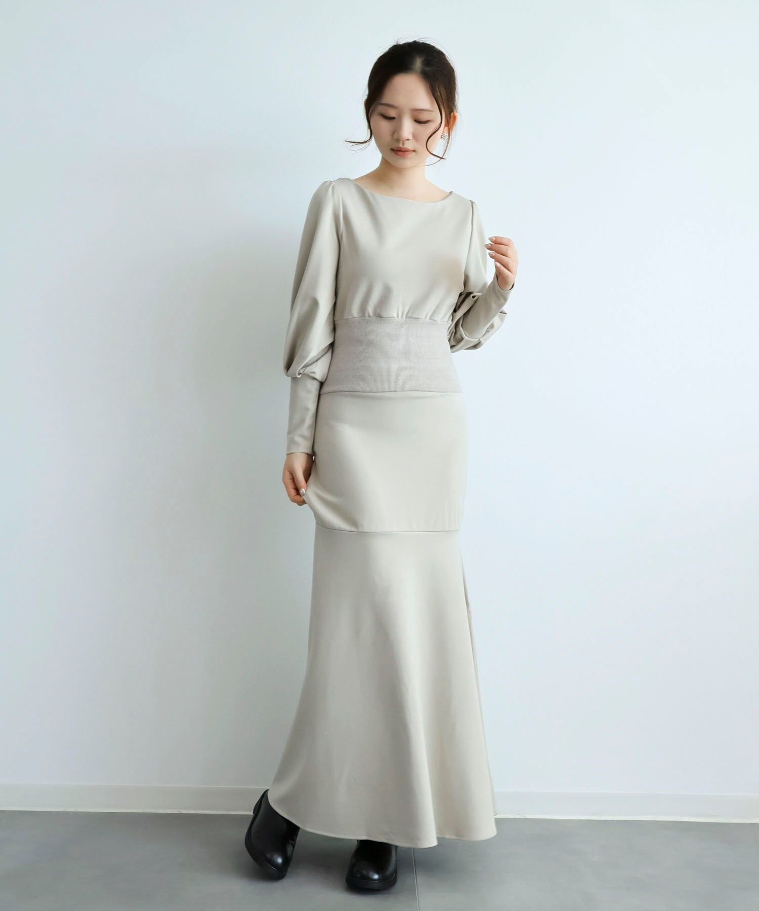 ウエストリブ切り替えマーメイドワンピースsdpdsn0038 ベージュ