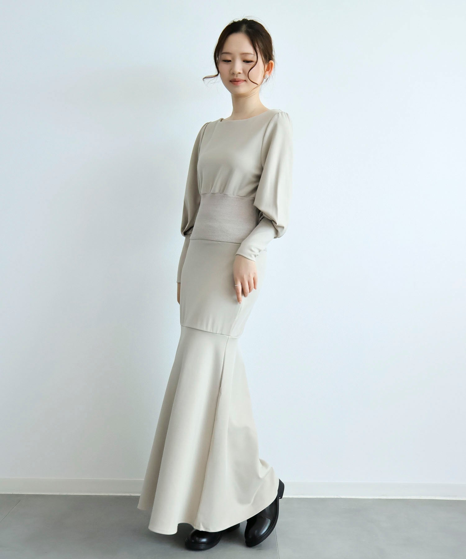 ウエストリブ切り替えマーメイドワンピースsdpdsn0038 ベージュ