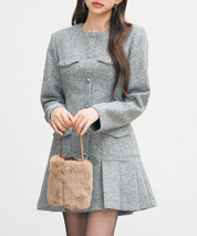 ローウエストミニ丈プリーツツイードワンピースsdpdy51985-102-18