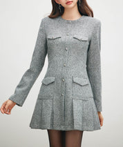 ローウエストミニ丈プリーツツイードワンピースsdpdy51985 グレー