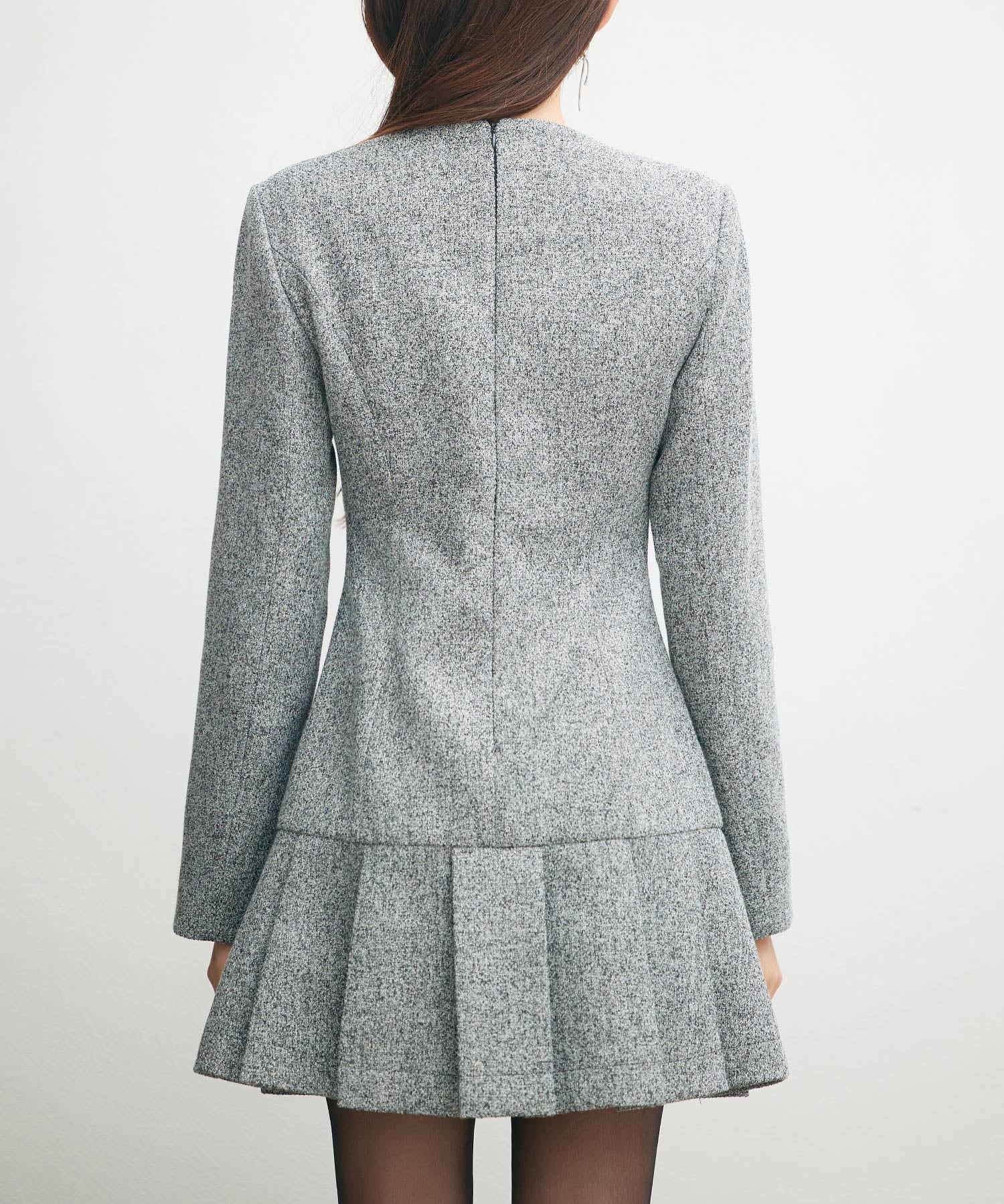 ローウエストミニ丈プリーツツイードワンピースsdpdy51985 グレー