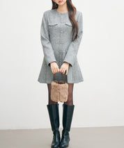 ローウエストミニ丈プリーツツイードワンピースsdpdy51985 グレー