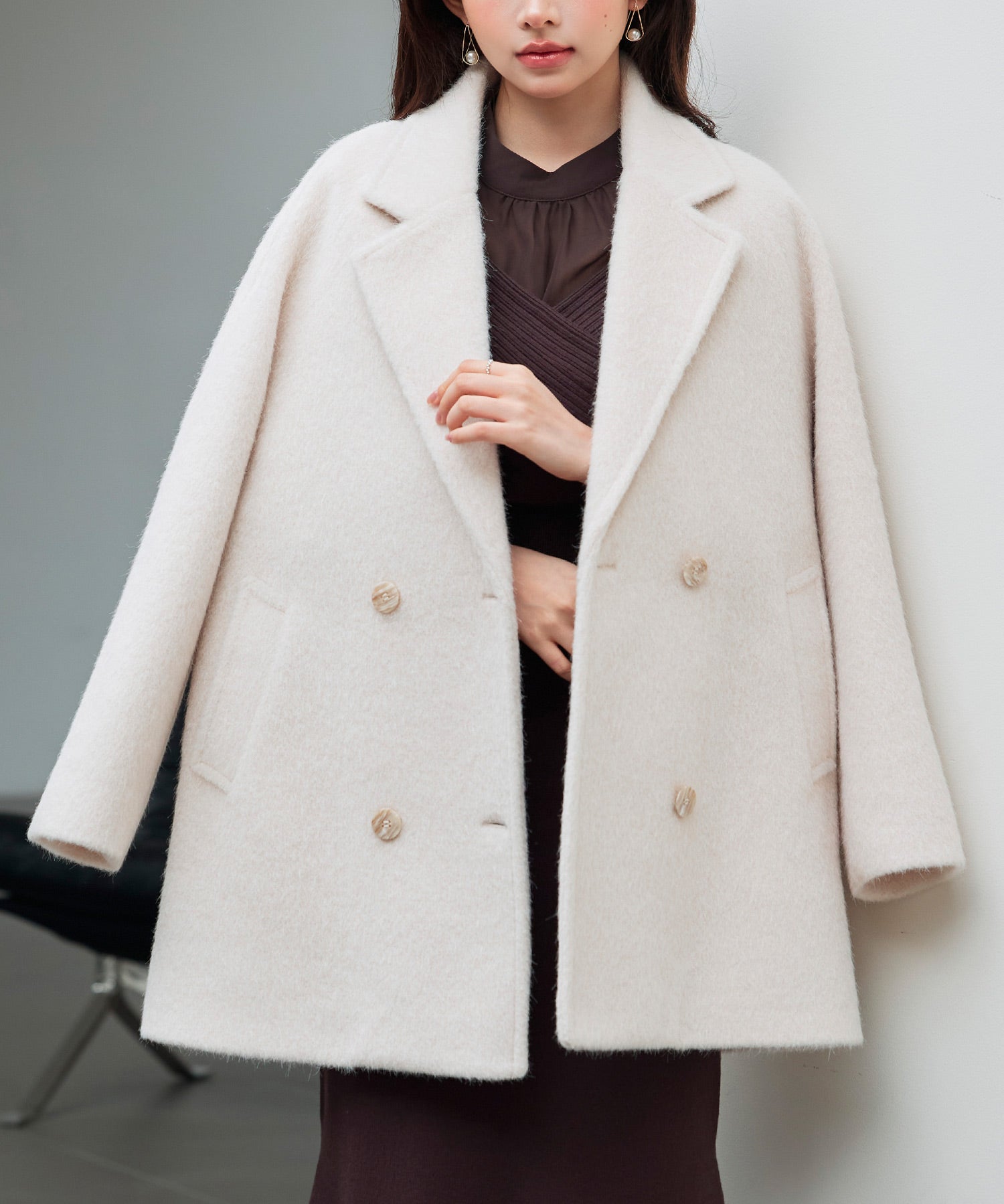 ダブルブレストテーラードウールライクジャケット/コートsdpdy5333 ベージュ