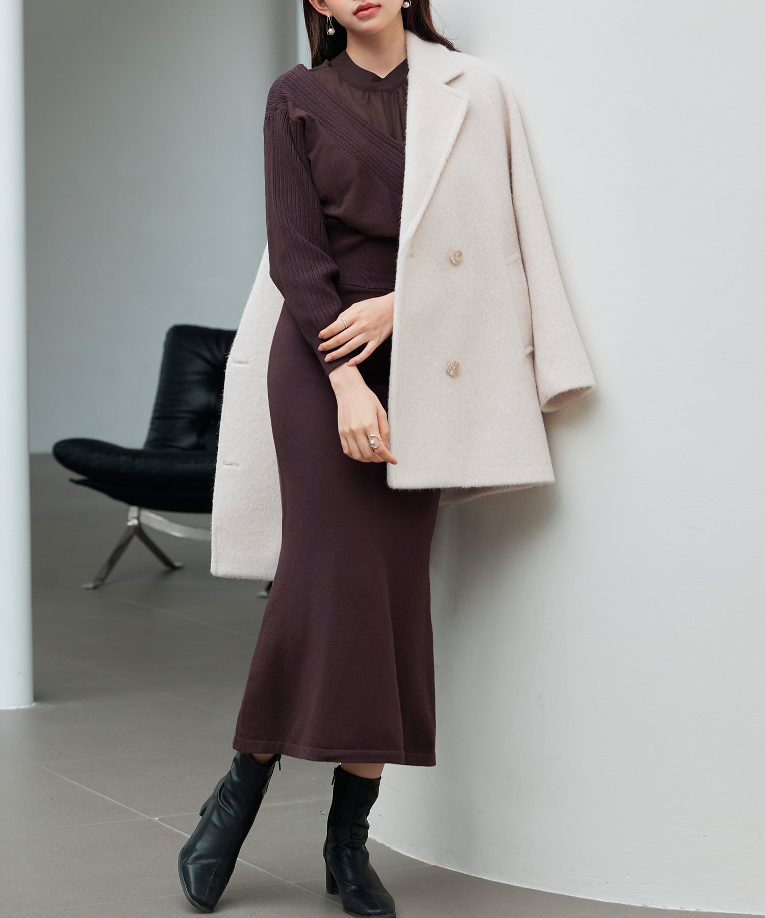 ダブルブレストテーラードウールライクジャケット/コートsdpdy5333 ベージュ