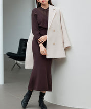 ダブルブレストテーラードウールライクジャケット/コートsdpdy5333 ベージュ