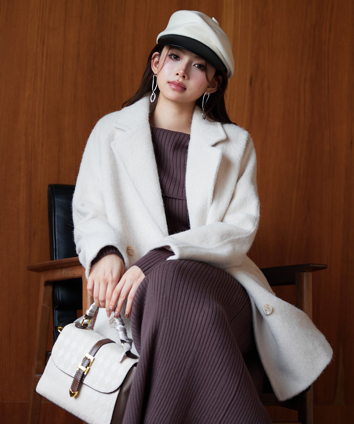 ダブルブレストテーラードウールライクジャケット/コートsdpdy5333 ベージュ