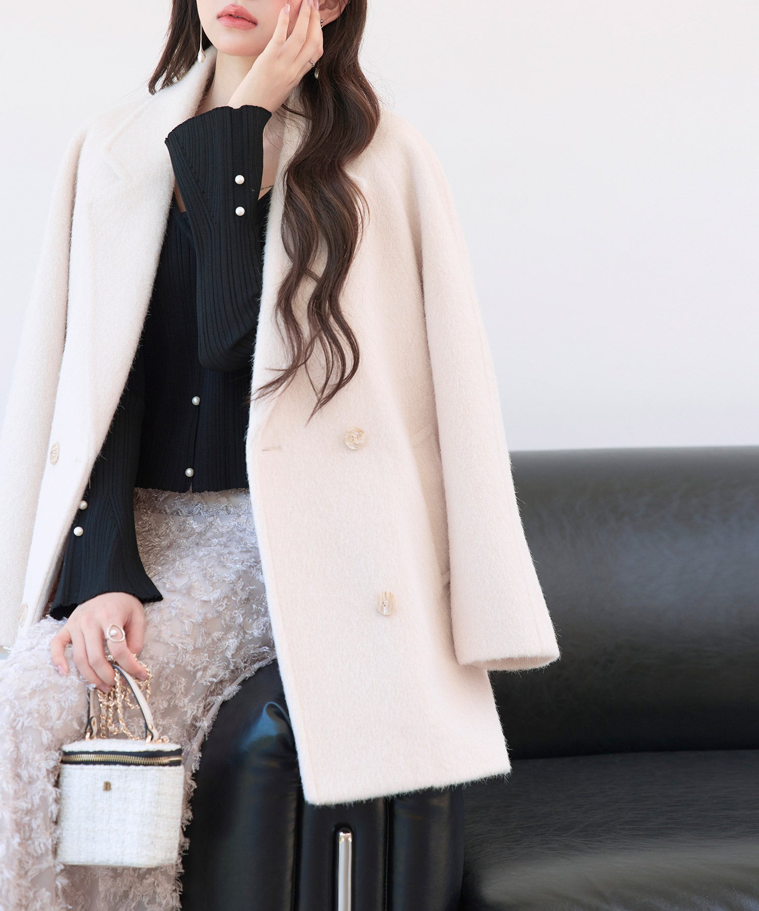 ダブルブレストテーラードウールライクジャケット/コートsdpdy5333 ベージュ