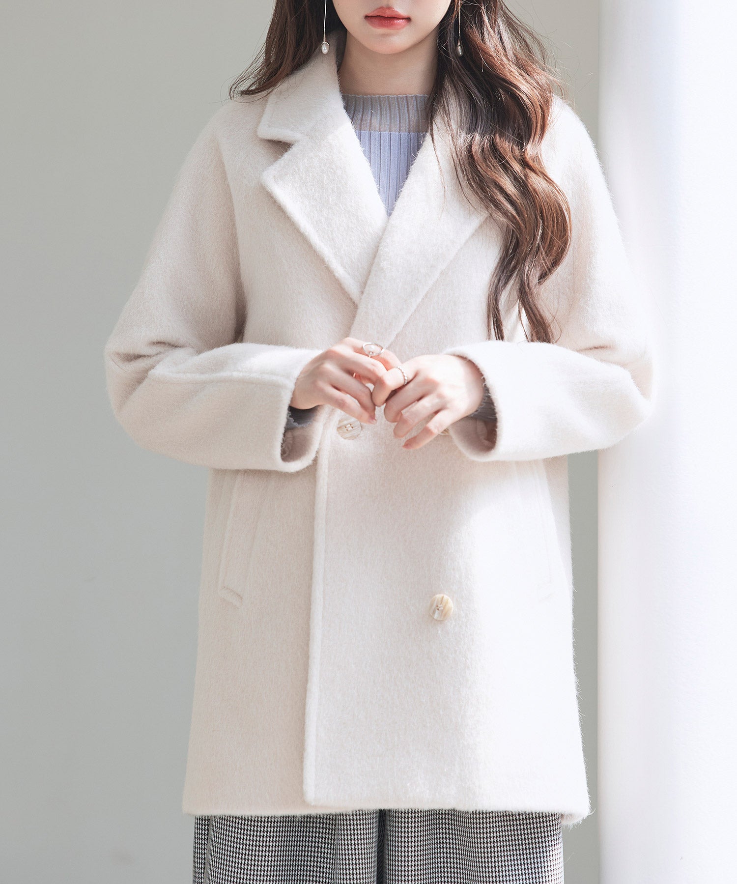 ダブルブレストテーラードウールライクジャケット/コートsdpdy5333 ベージュ