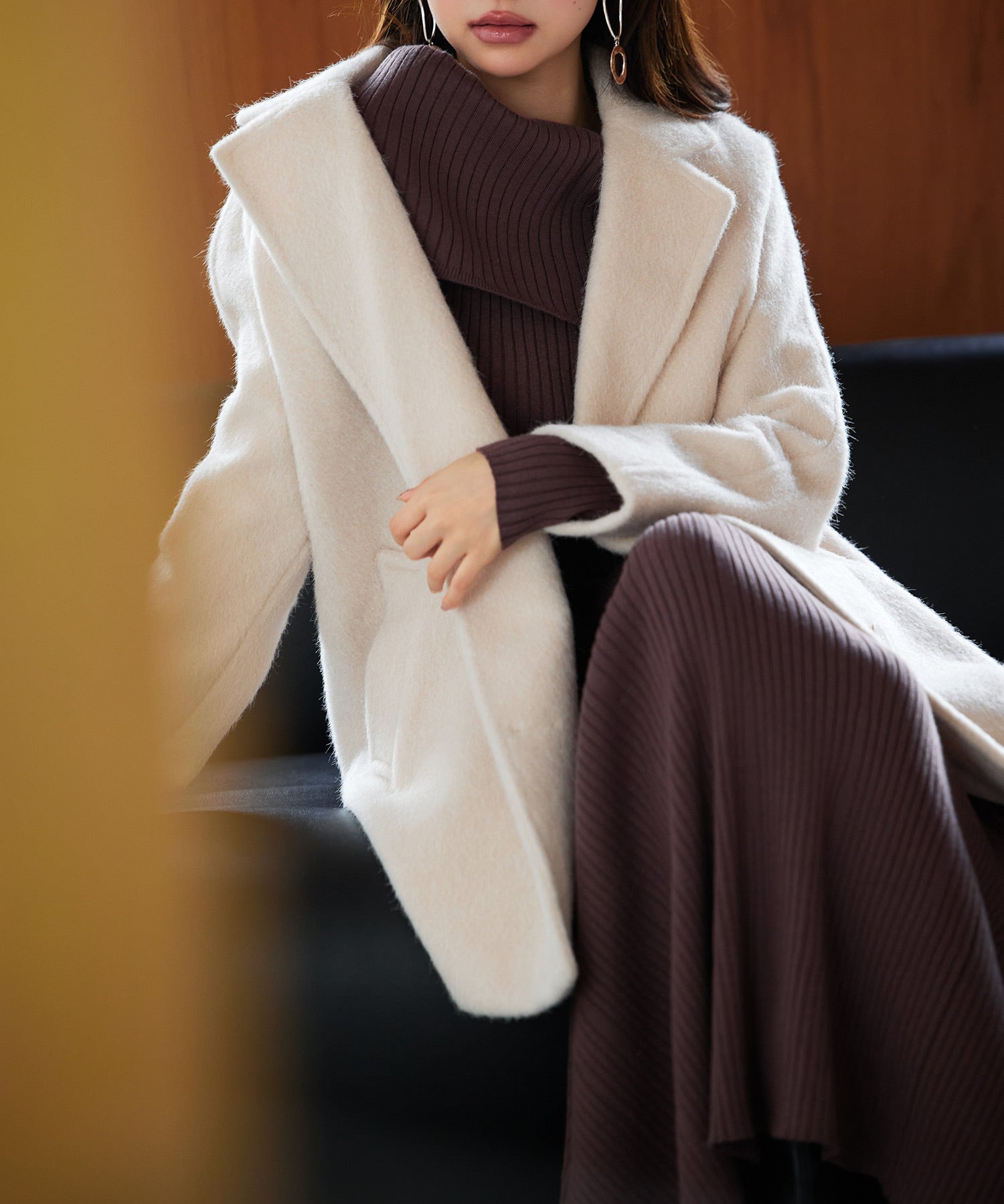 ダブルブレストテーラードウールライクジャケット/コートsdpdy5333 ベージュ