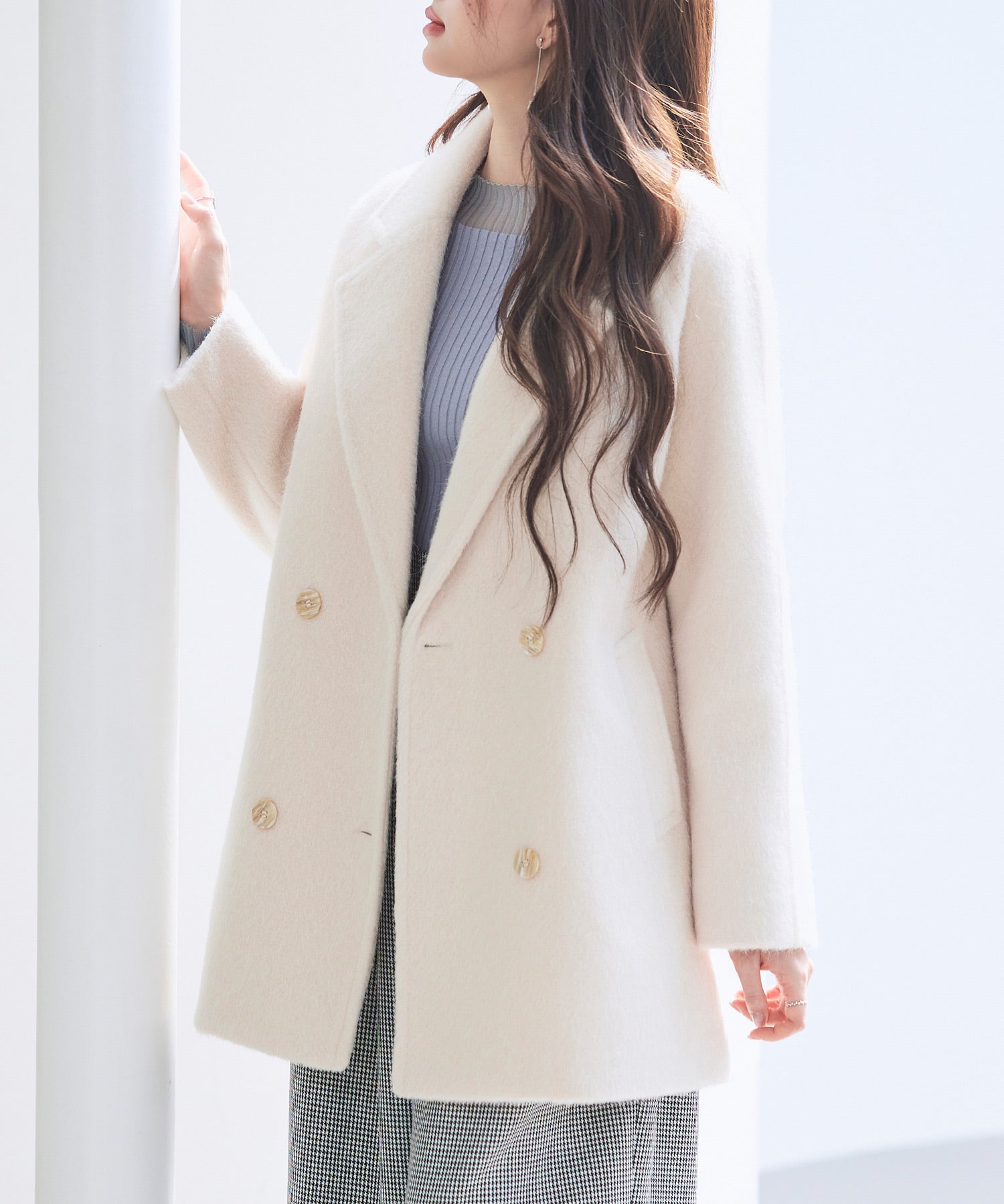 ダブルブレストテーラードウールライクジャケット/コートsdpdy5333 ベージュ