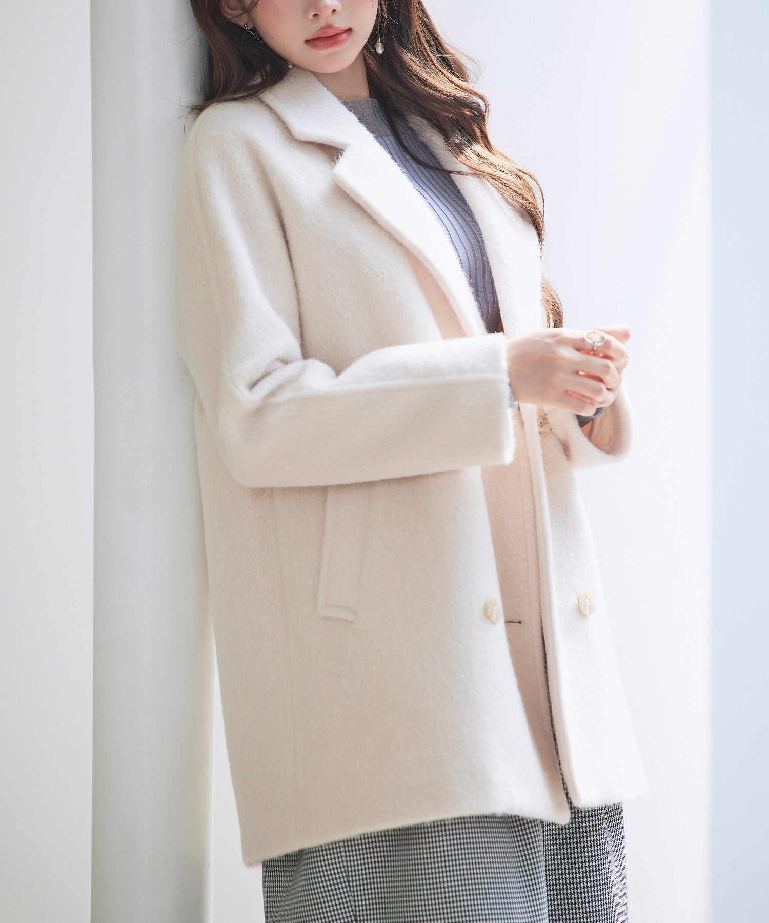 ダブルブレストテーラードウールライクジャケット/コートsdpdy5333 ベージュ