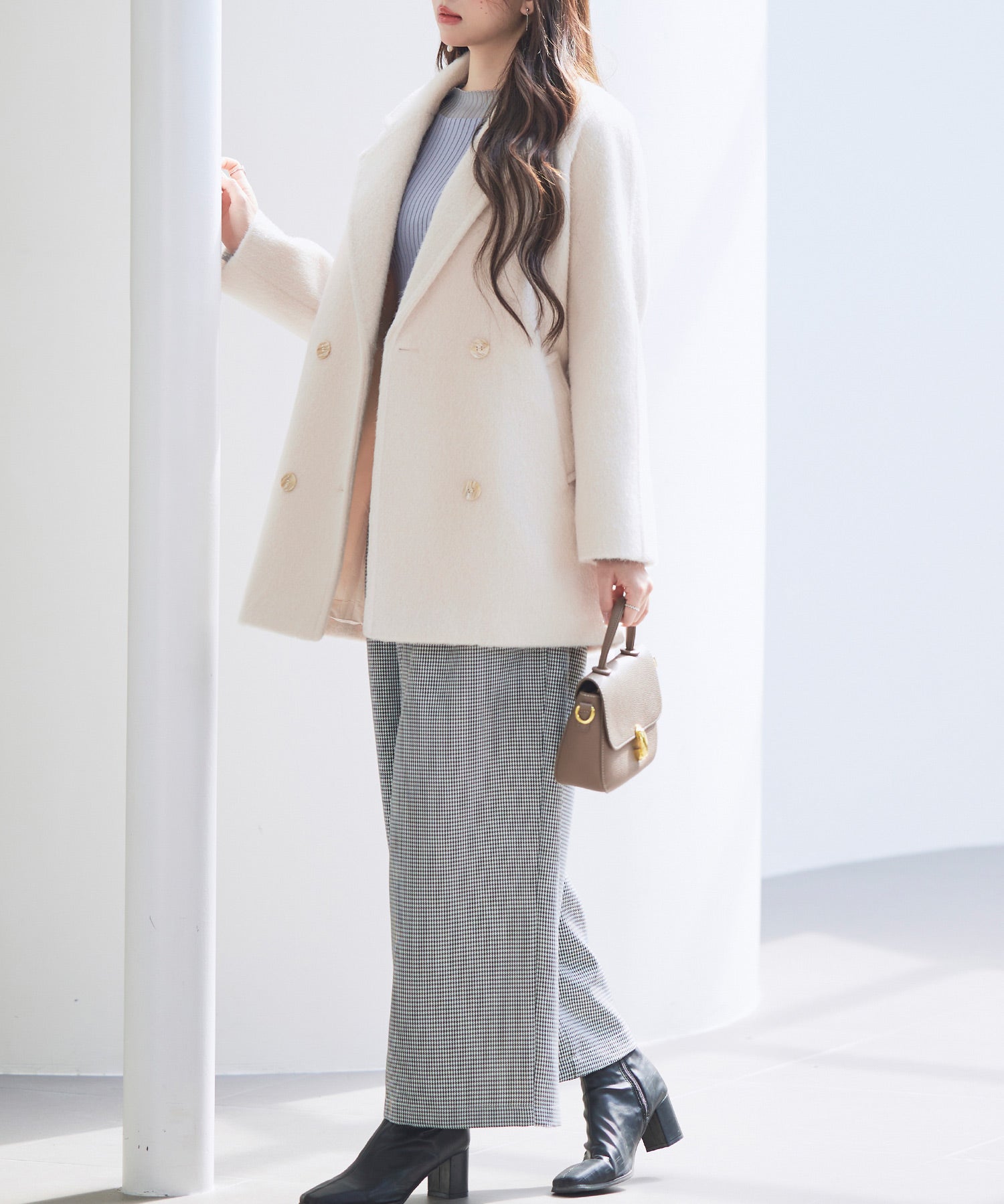 ダブルブレストテーラードウールライクジャケット/コートsdpdy5333 ベージュ