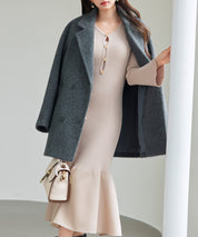 ダブルブレストテーラードウールライクジャケット/コートsdpdy5333 グレー