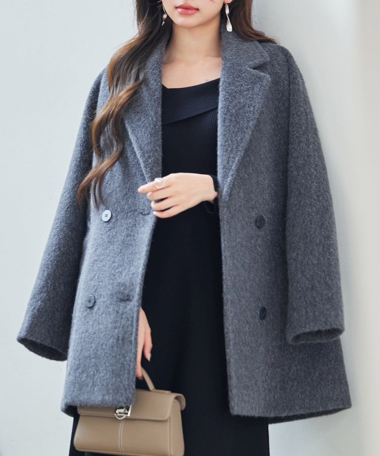 ダブルブレストテーラードウールライクジャケット/コートsdpdy5333 グレー