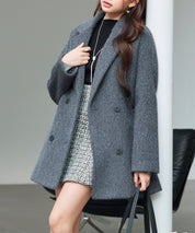 ダブルブレストテーラードウールライクジャケット/コートsdpdy5333 グレー