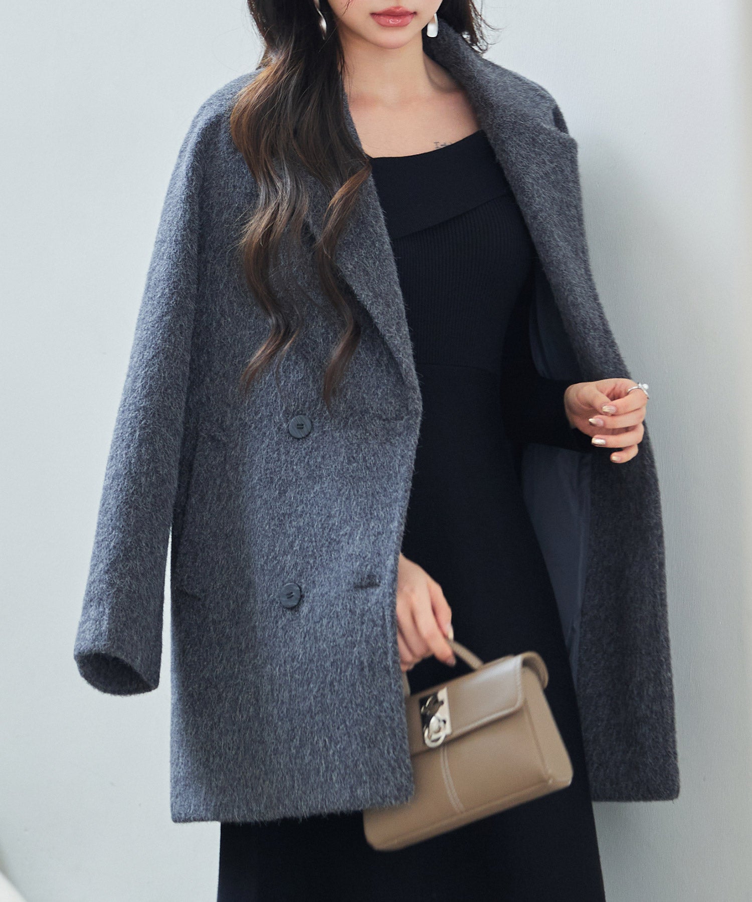 ダブルブレストテーラードウールライクジャケット/コートsdpdy5333 グレー